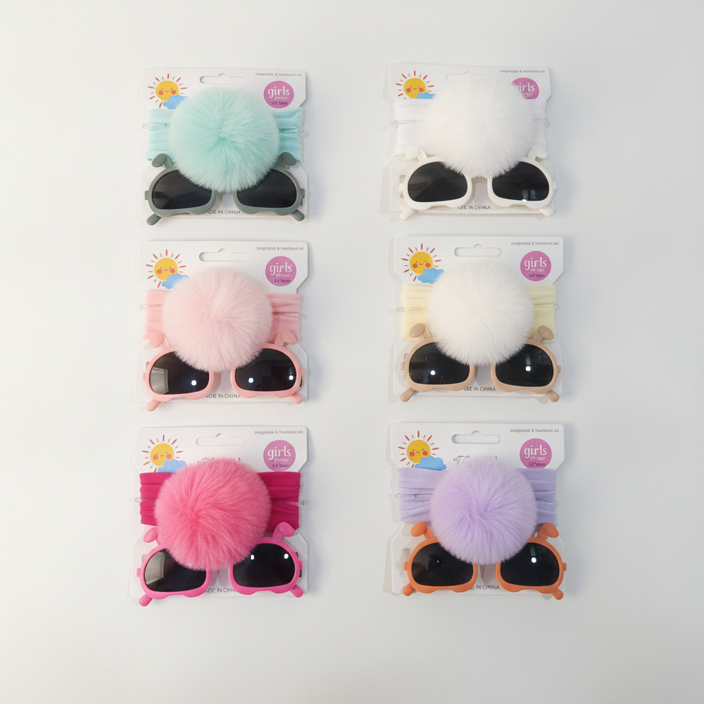 Kids Sunglasses & Fluffy Pom-Pom Headband Set