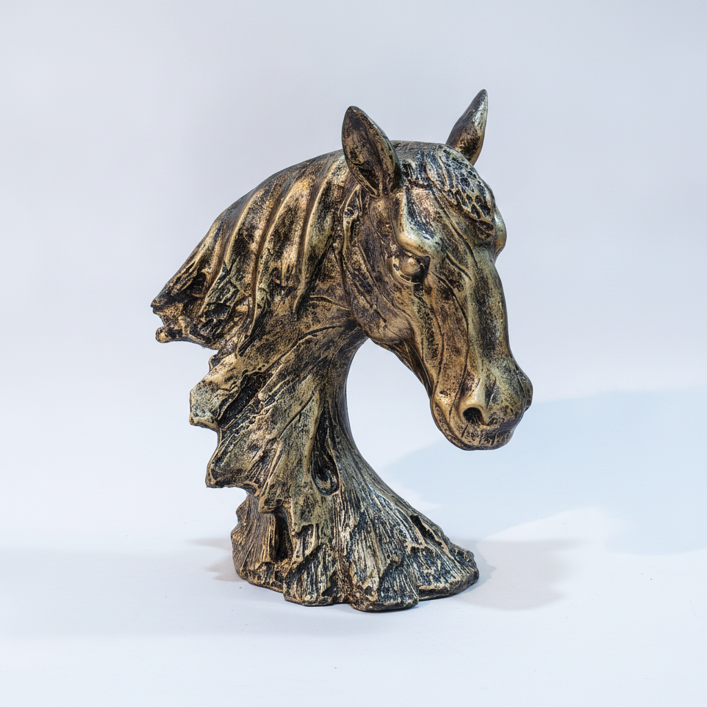 Golden Horse Head Bust Sculpture – 12" Decorative Figurine