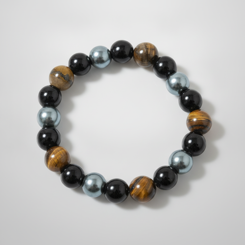 Tiger Eye, Black Onyx & Hematite Beaded Stretch Bracelet