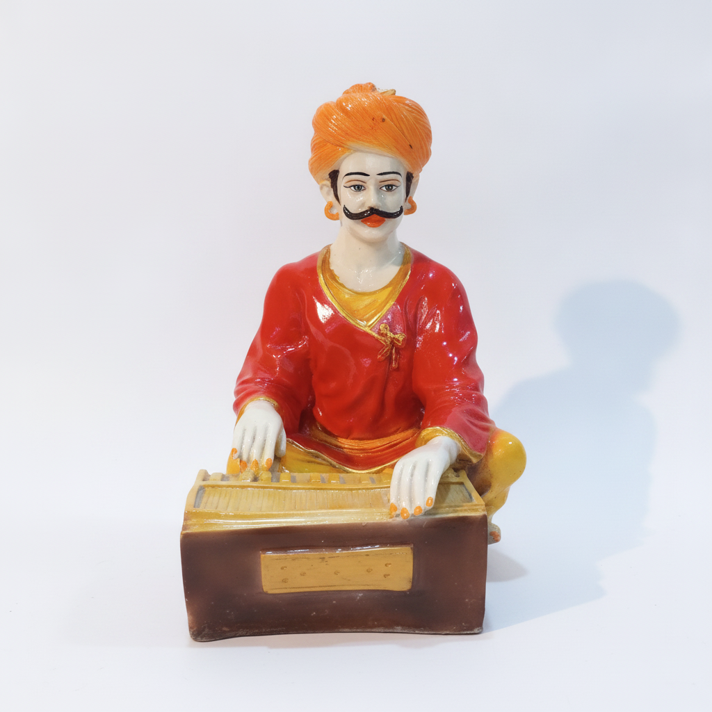 Traditional Indian Musician Figurine Harmonium Player Showpiece
