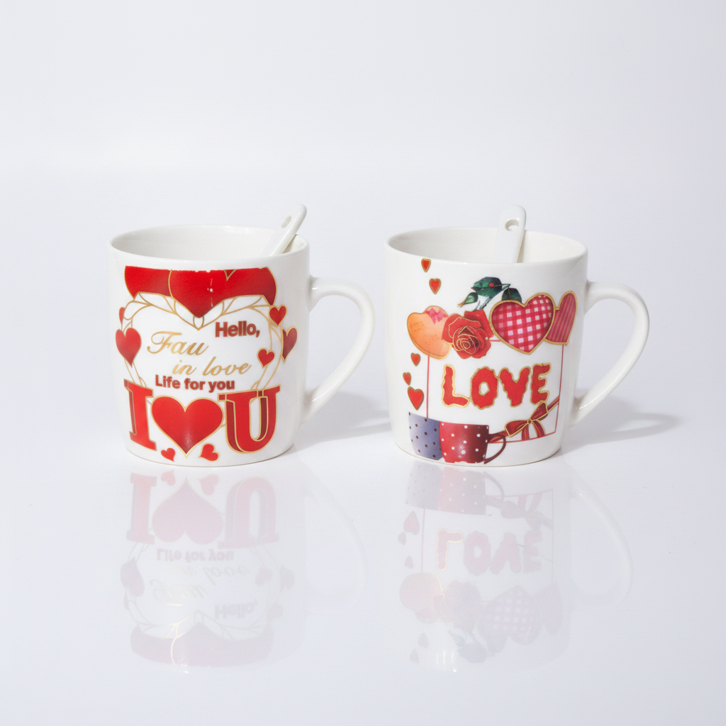 Romantic Love Ceramic Mini Mug with Spoon – Couples Gift Set