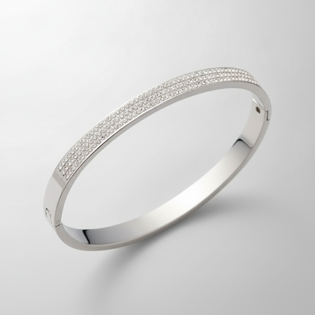 Crystal Pavé Silver Bangle Bracelet for Women