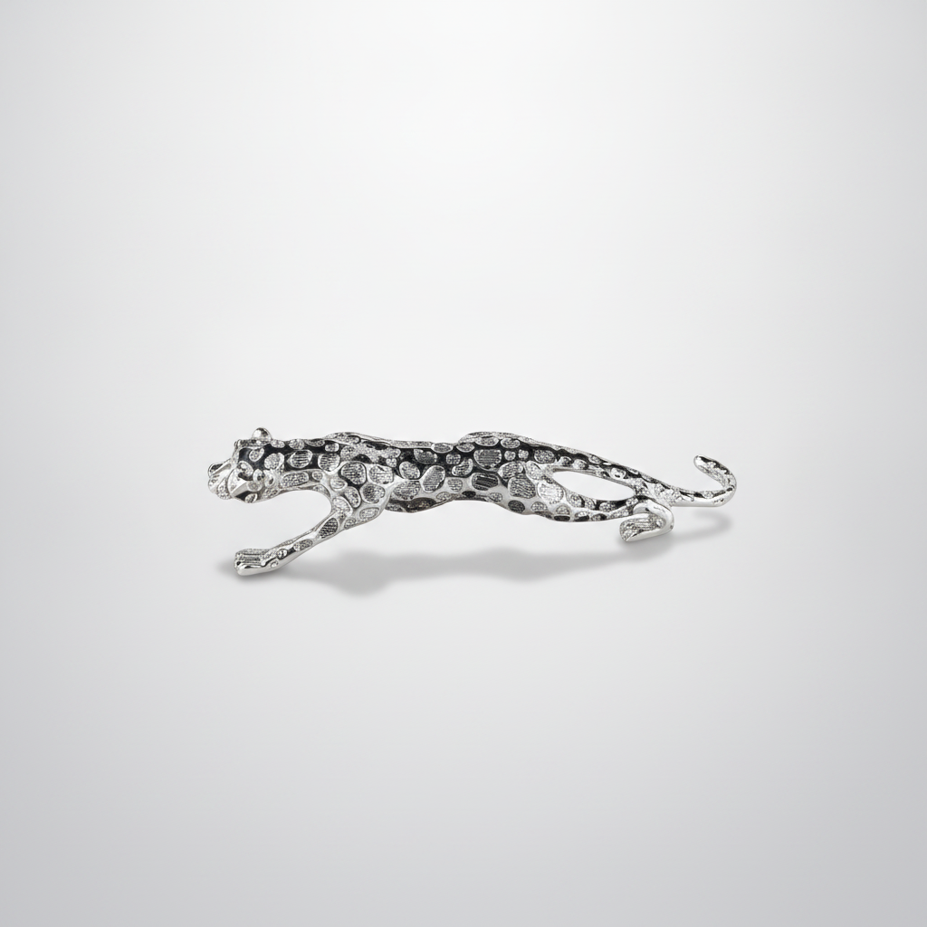 7-Inch Silver Leaping Leopard Brooch Pin – Statement Piece