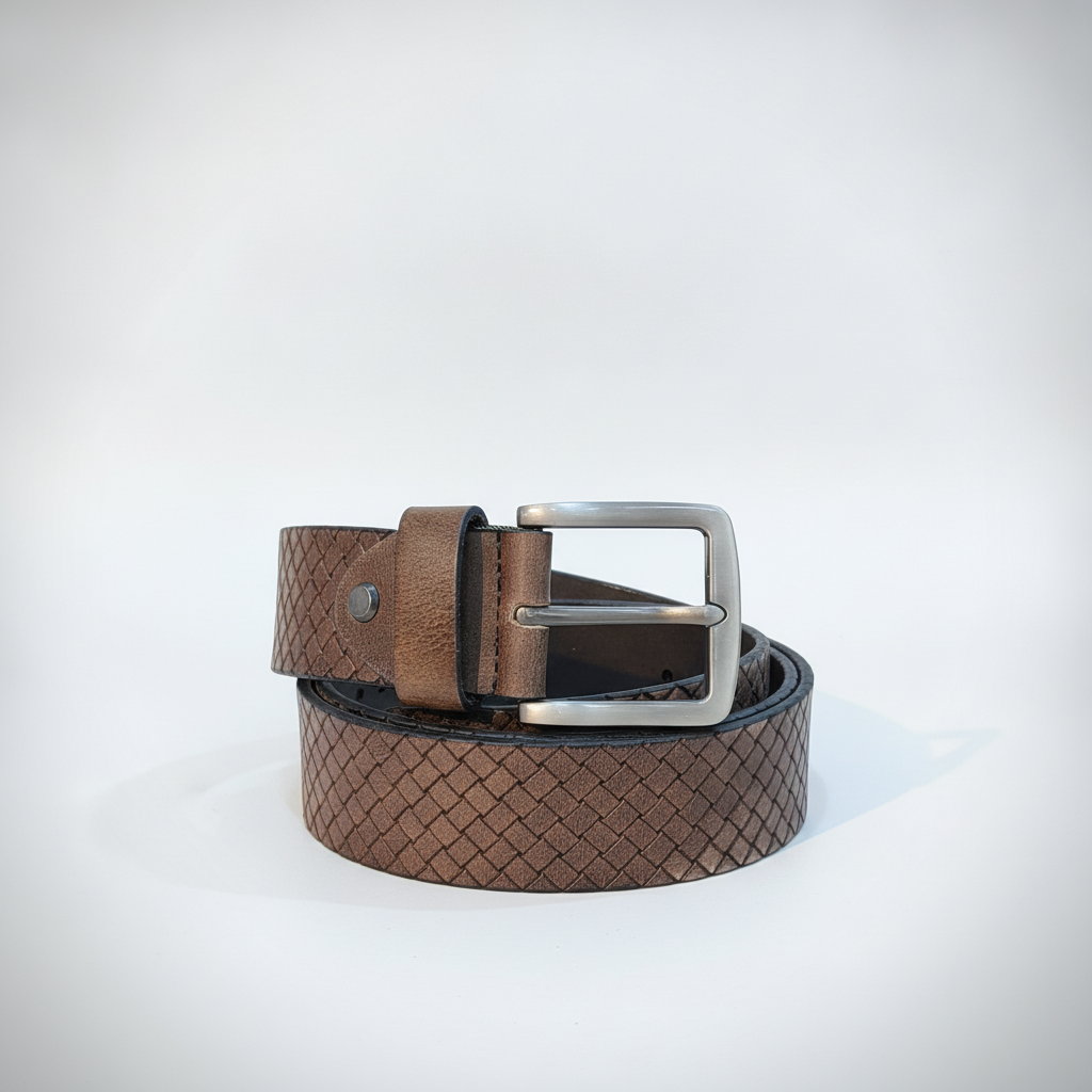 Wrangler Men's Brown Woven-Embossed Leather Belt – 105 cm