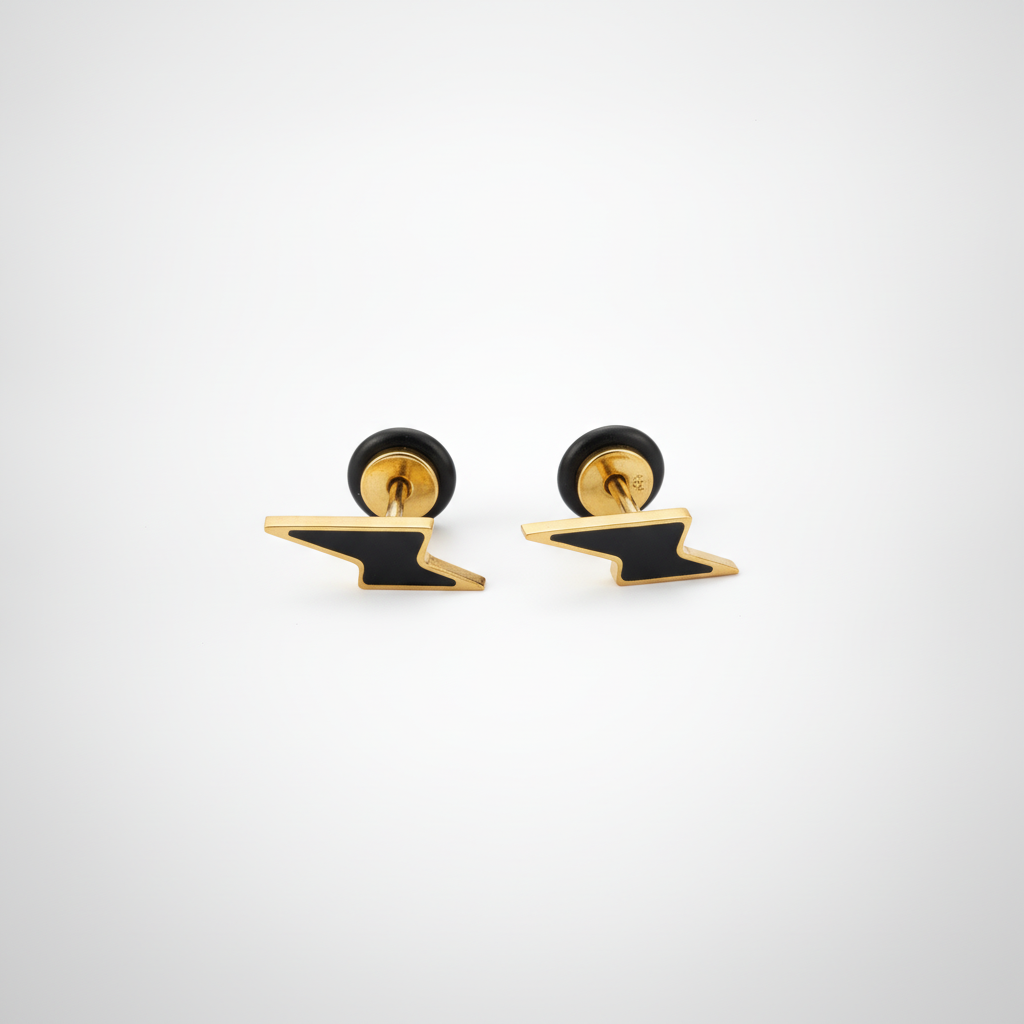 Men's Anvil Stud Earrings – Black & Gold Tone