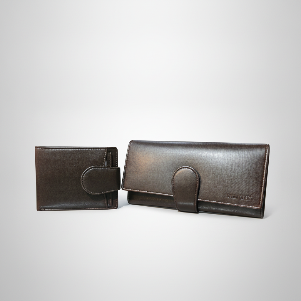 Wrangler His & Hers Leather Wallet Combo Set – Dark Brown