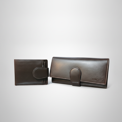 Wrangler His & Hers Leather Wallet Combo Set – Dark Brown