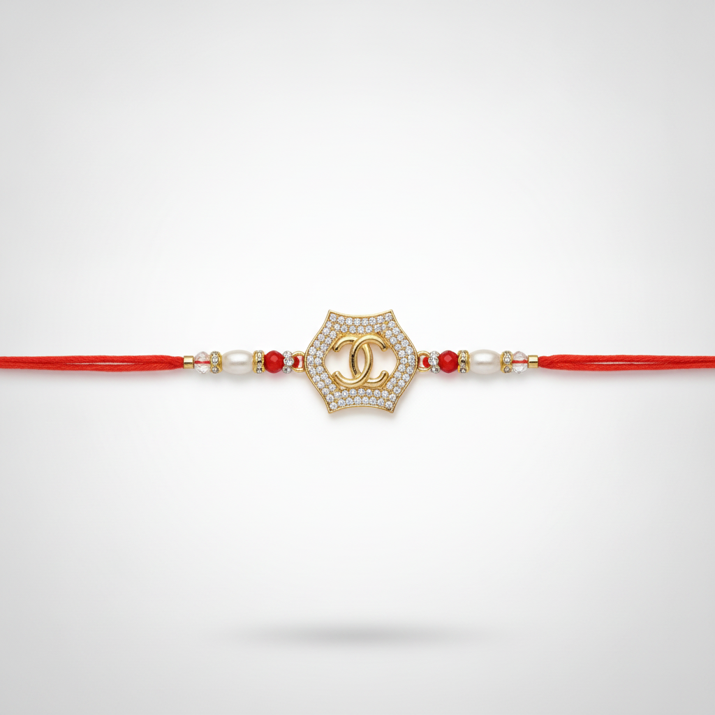 Designer CC Charm Rakhi with Pearl & Crystal Beads