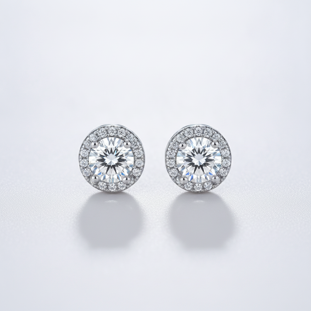 Crystal Halo Stud Earrings – Silver Sparkle