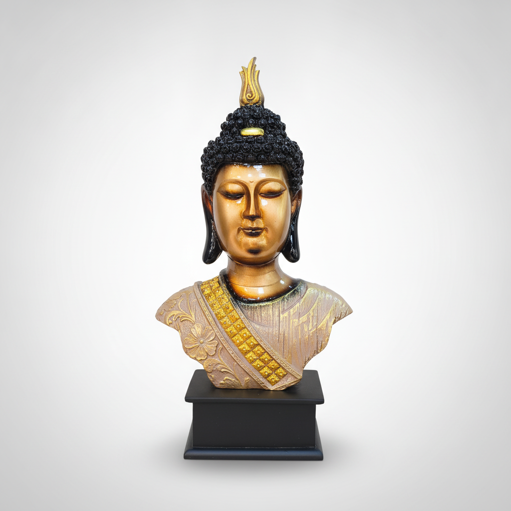 Golden Buddha Head Bust Statue Decorative Showpiece