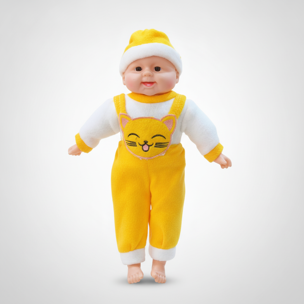 Musical Baby Doll in Yellow Cat Outfit with Hat