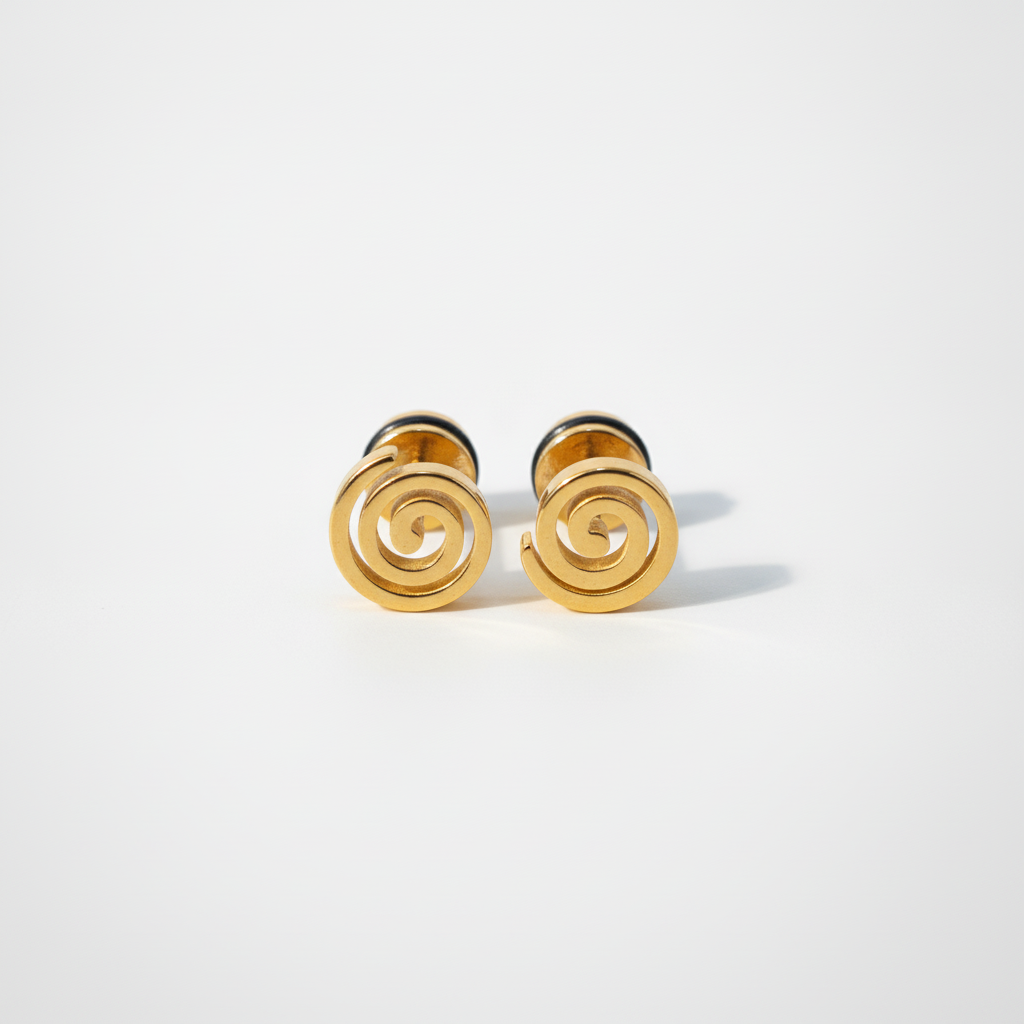 Men's Gold Spiral Stud Earrings – Bold Swirl Design