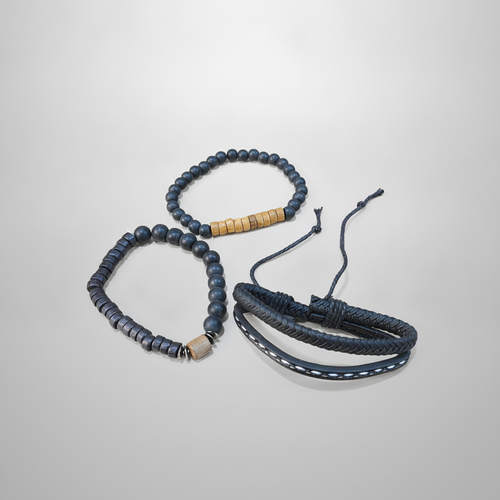 3-in-1 Men's Black Bracelet Combo Set | Beaded & Leather