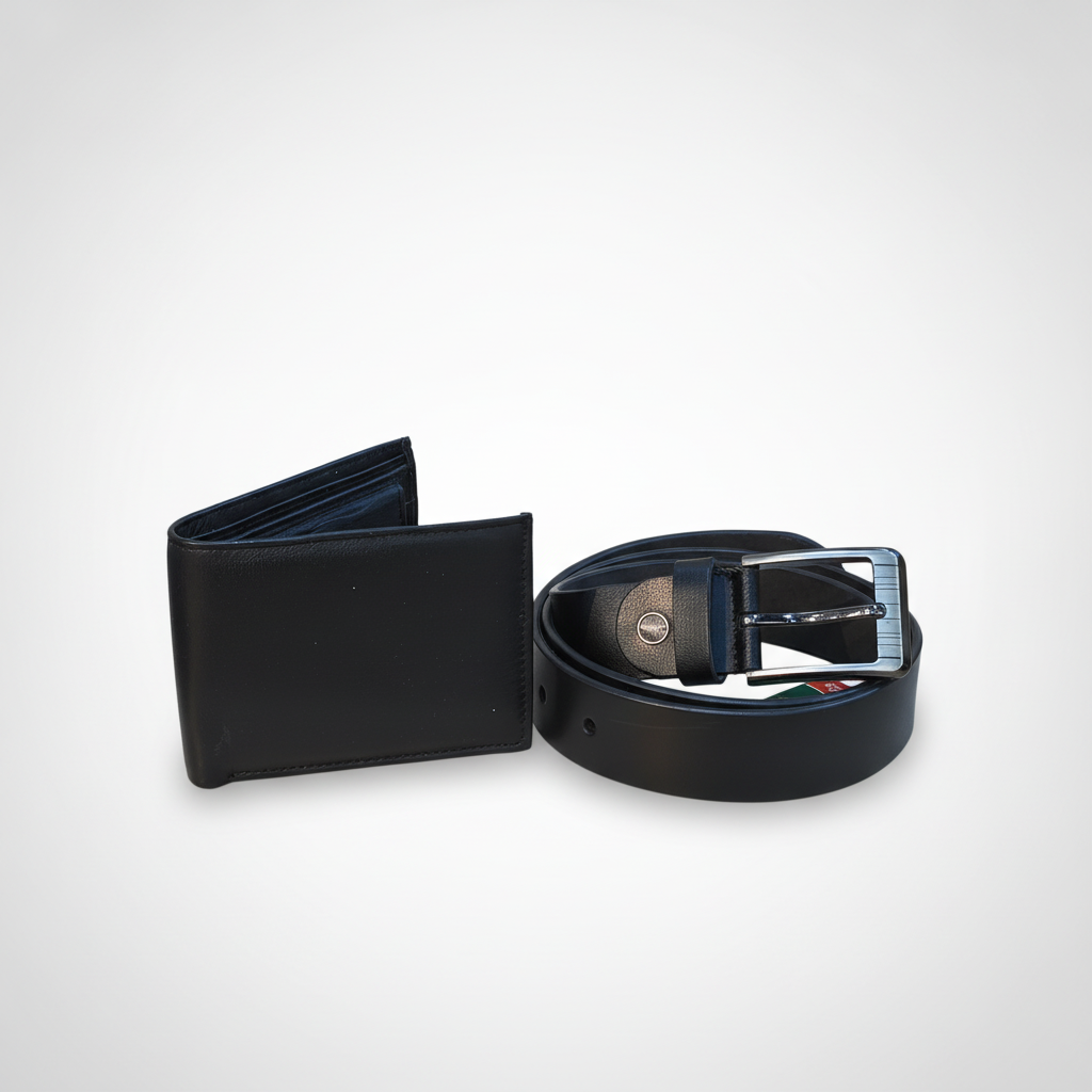 Wrangler Men's Black Leather Wallet & Belt Gift Set