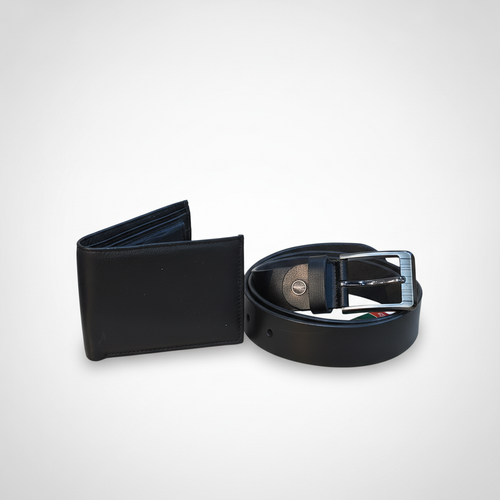Wrangler Men's Black Leather Wallet & Belt Gift Set