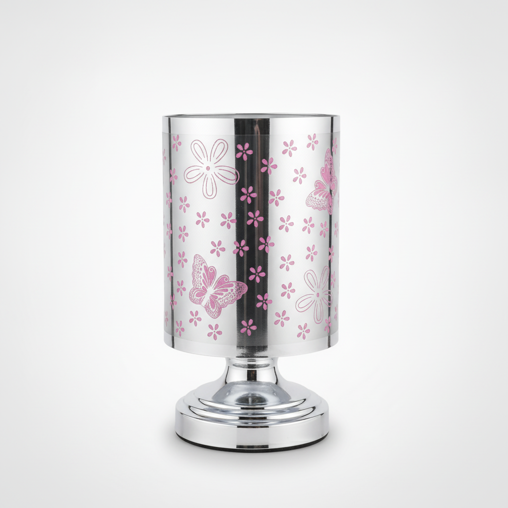 Silver & Pink Butterfly Floral Decorative Table Lamp