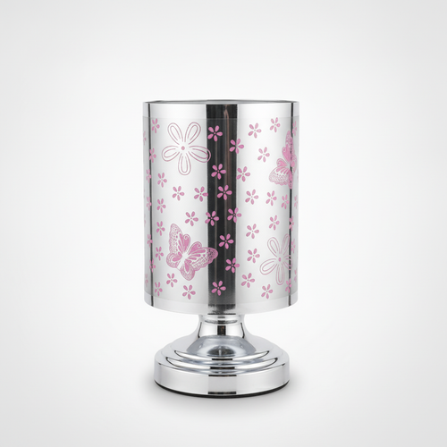 Silver & Pink Butterfly Floral Decorative Table Lamp
