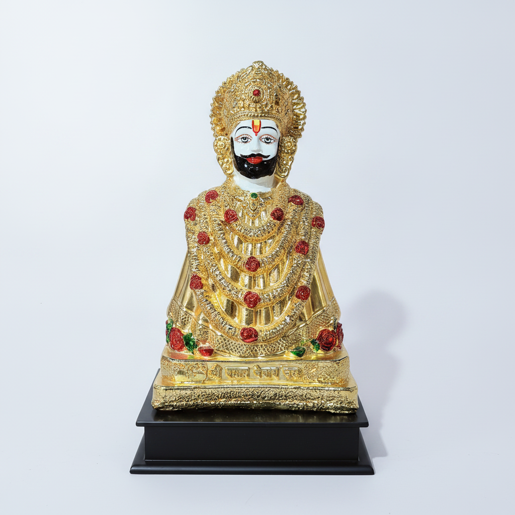 Shyam Baba Idol 13 Inch | Gold Finish Statue with Roses