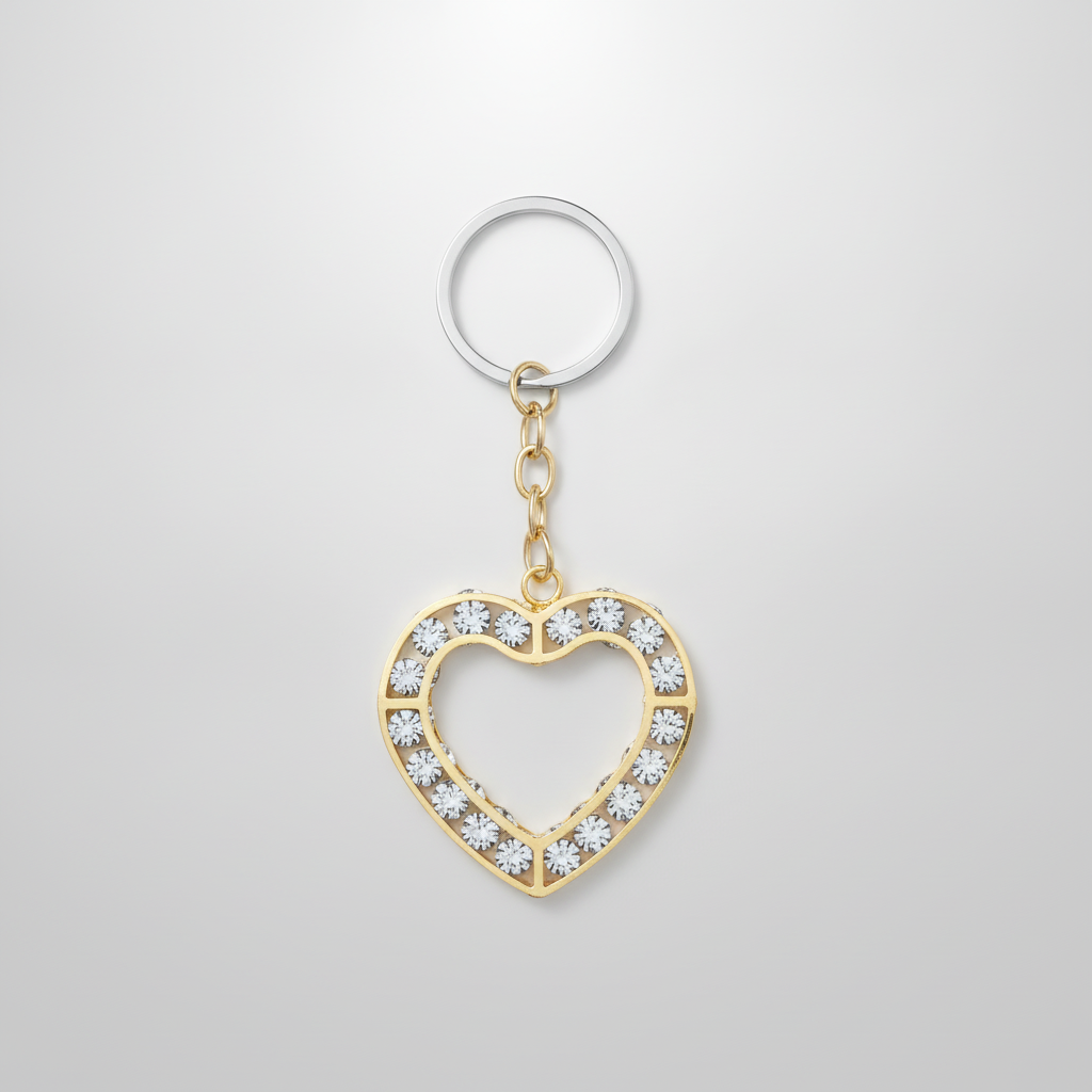 Gold Heart Crystal Stone Keychain – Sparkling Double Heart Design