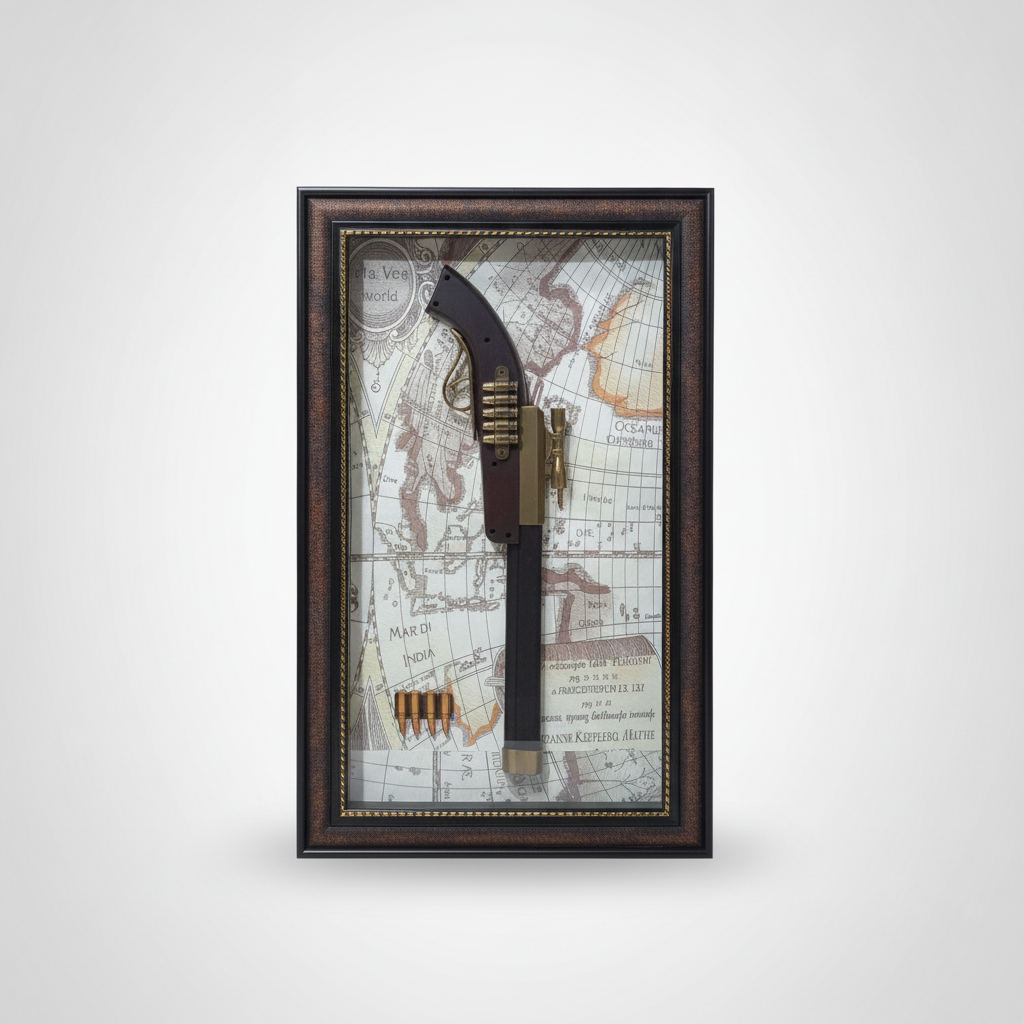 Vintage Flintlock Pistol Shadow Box Wall Art Display
