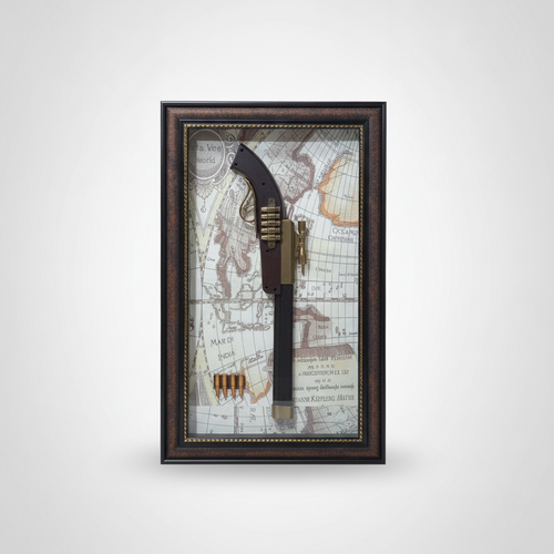 Vintage Flintlock Pistol Shadow Box Wall Art Display