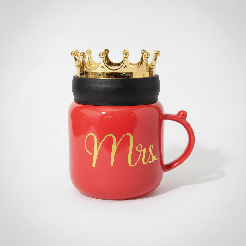 Mrs. Crown Ceramic Mug – Red & Gold Queen Coffee Cup
