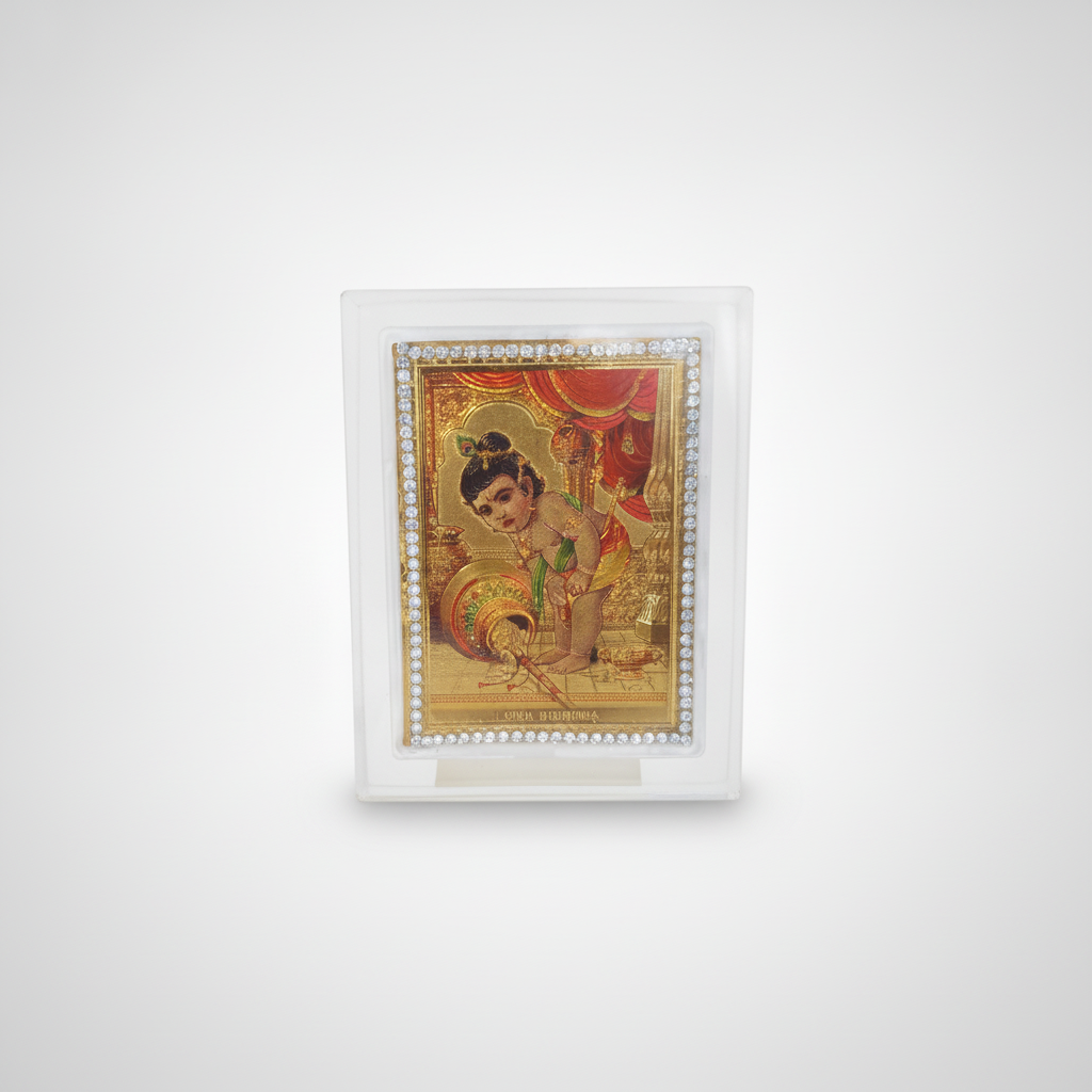 Lord Krishna Baby Dashboard Frame with Crystal Border
