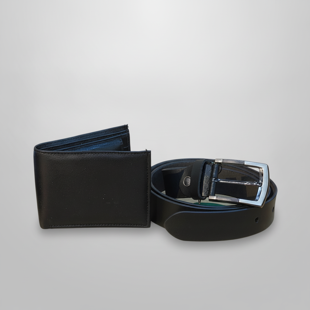 Wrangler Men's Black Leather Wallet & Belt Gift Set