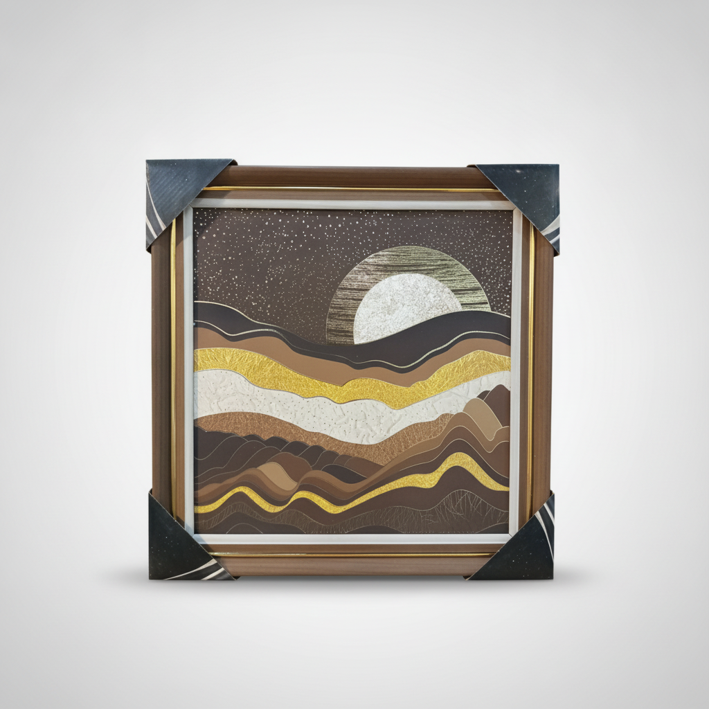 Abstract Desert Moon Framed Wall Art – Gold & Brown