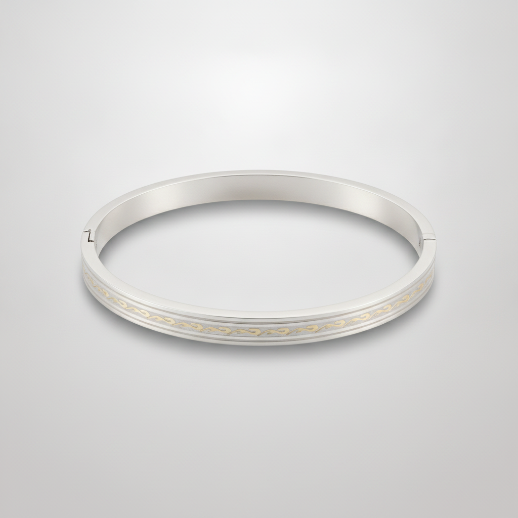 Men's Silver Bangle Bracelet with Engraved Detail