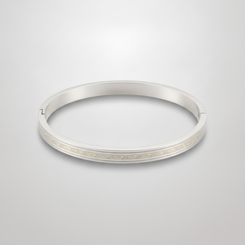Men's Silver Bangle Bracelet with Engraved Detail