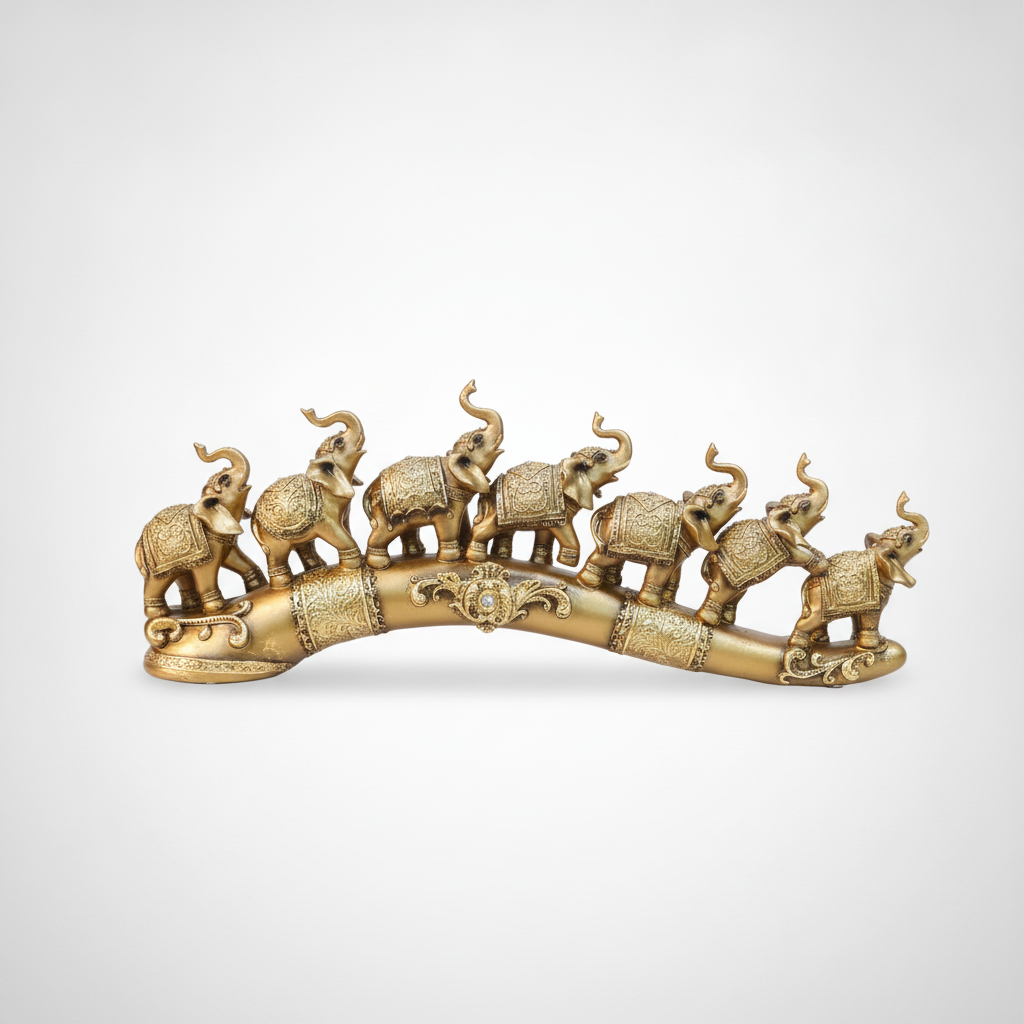 Golden Seven Elephants Luck & Prosperity Decorative Showpiece