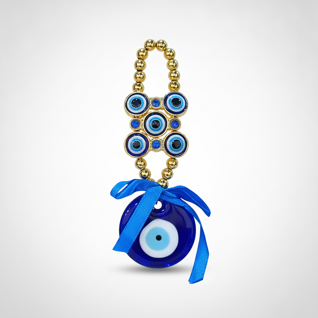 Evil Eye Wall Hanging with Gold Beads & Glass Charm