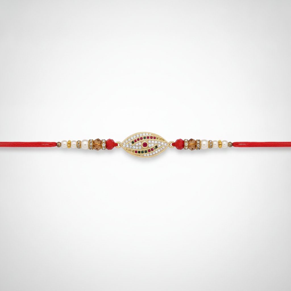 Evil Eye Rakhi with Red Thread & Crystal Beads