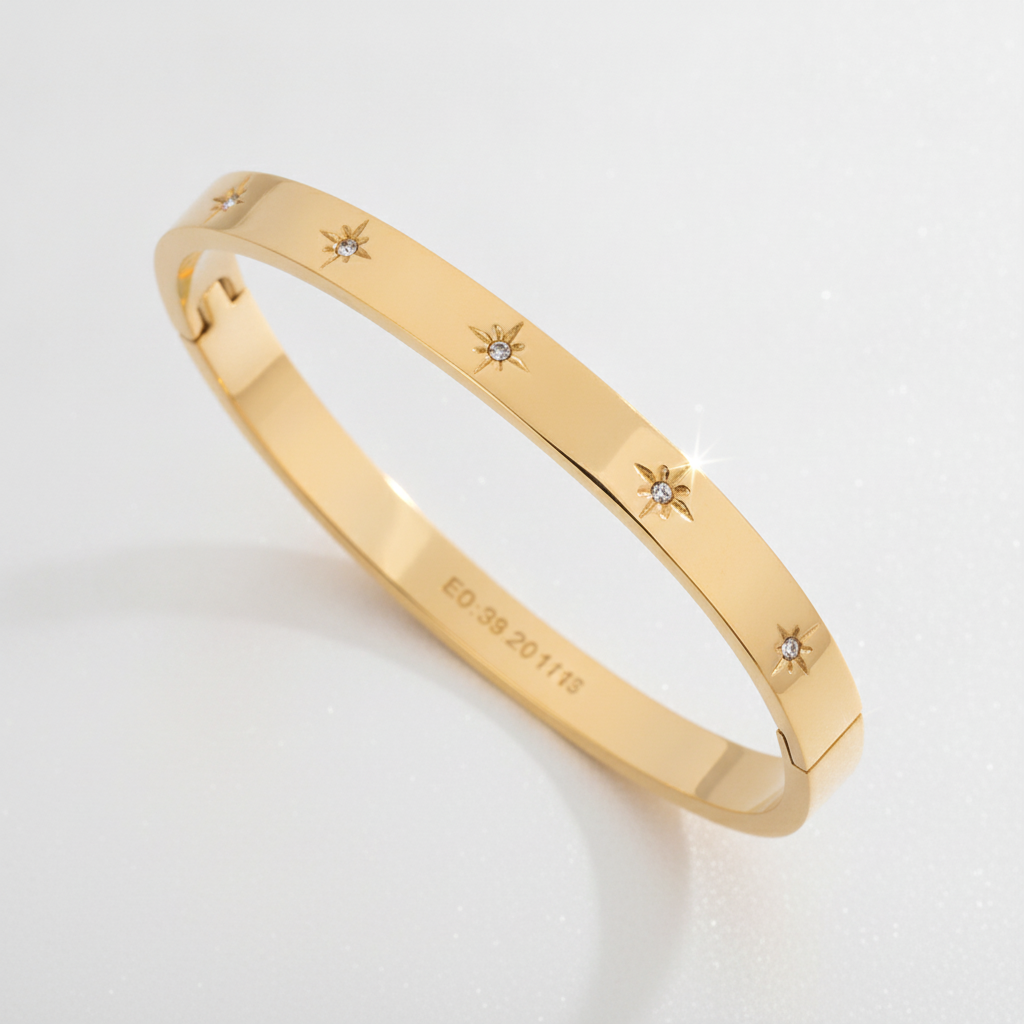 Gold Star Bangle Bracelet with Crystal Accents