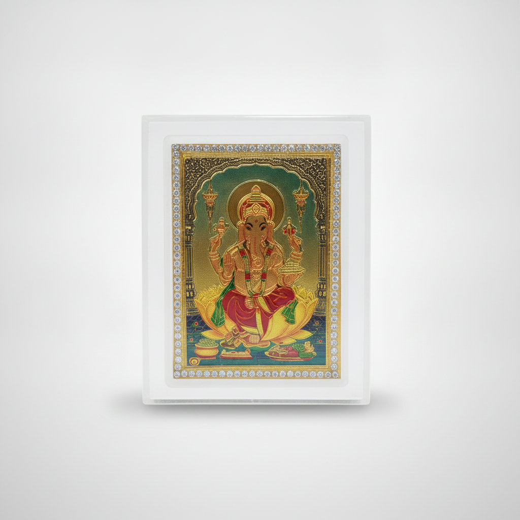 Gold-Tone Ganesh Crystal-Border Acrylic Tabletop Frame