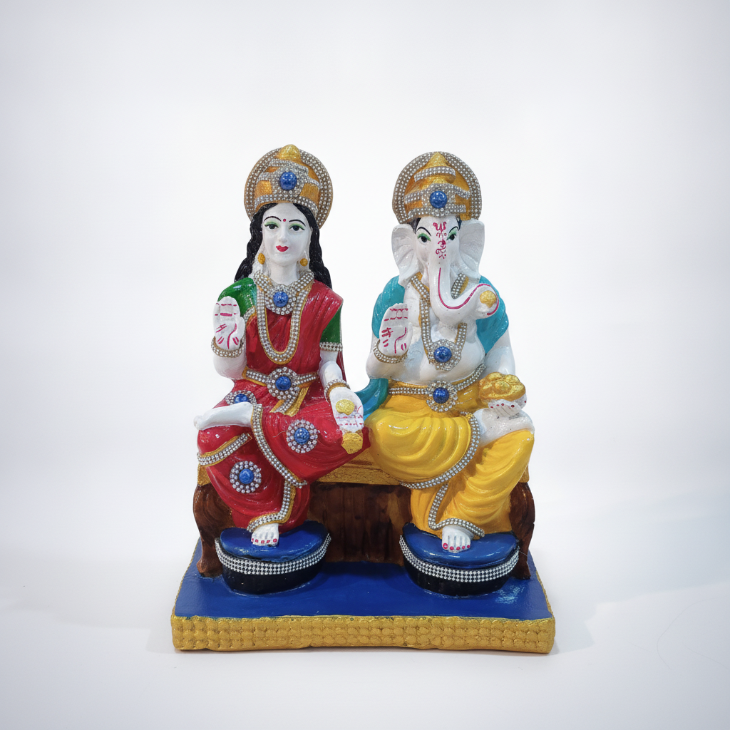 Lakshmi Ganesh Idol – Poly Resin Statue, 10.5 Inch
