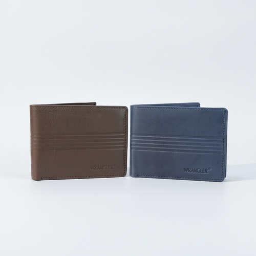 Wrangler Men's Bifold Leather Wallet – Brown or Navy