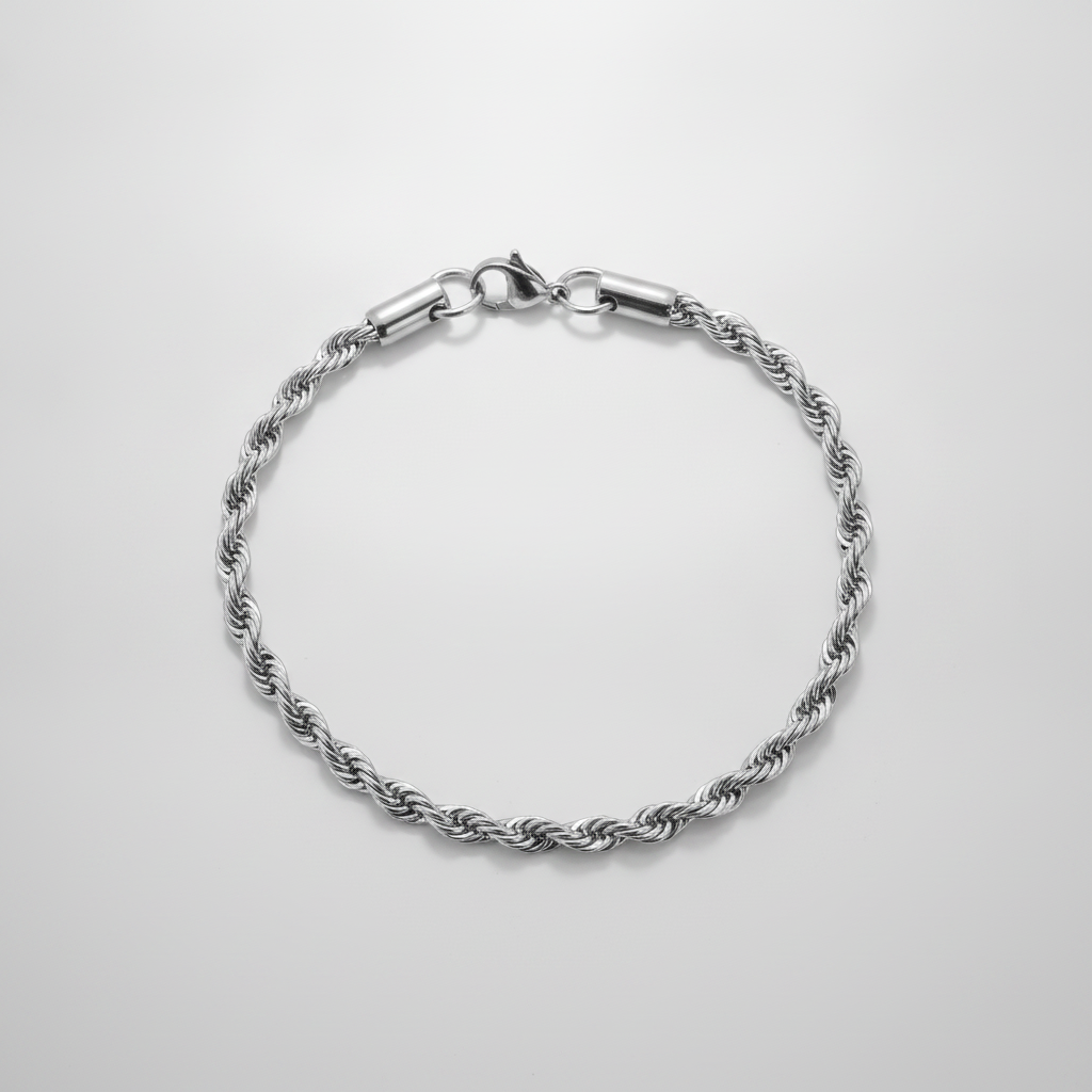 Silver Rope Chain Bracelet – Classic Twisted Link Design