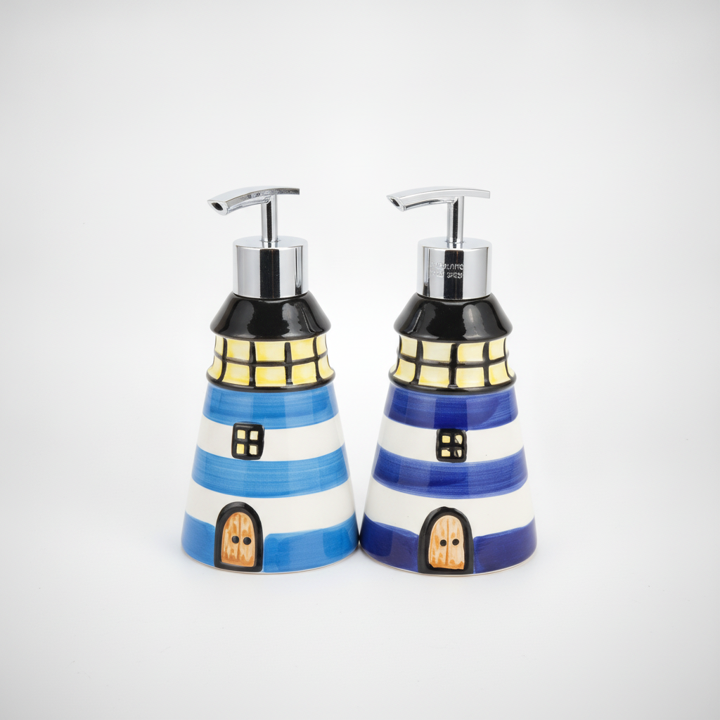 Nautical Lighthouse Ceramic Soap Dispenser – Blue & White