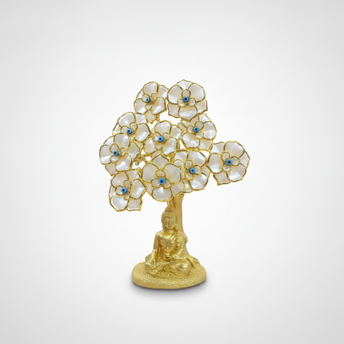 Golden Gautam Buddha Evil Eye Flower Tree Decorative Figurine