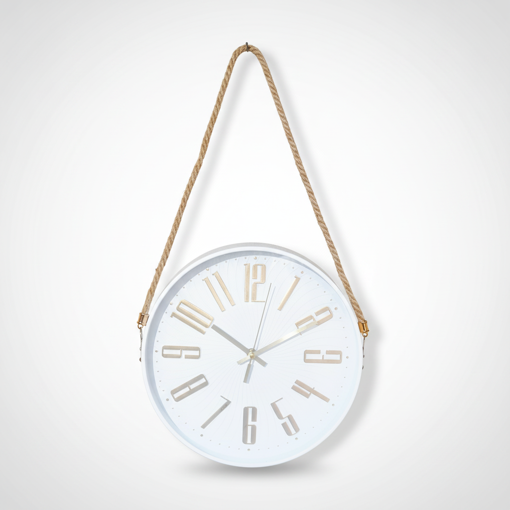 Coastal Rope Wall Clock – Modern White & Gold Farmhouse Design