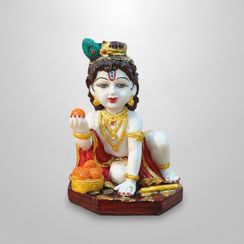 Baby Krishna Idol Poly Resin Statue – 8 Inch Figurine