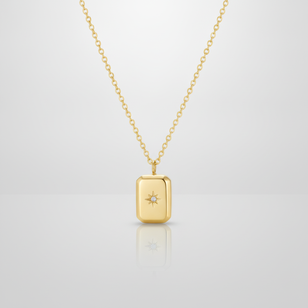 Gold Star Locket Pendant Necklace | Celestial Square Charm