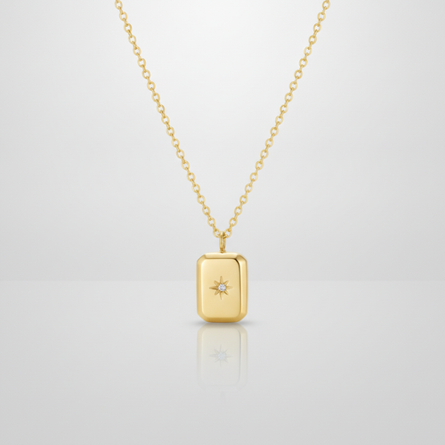 Gold Star Locket Pendant Necklace | Celestial Square Charm