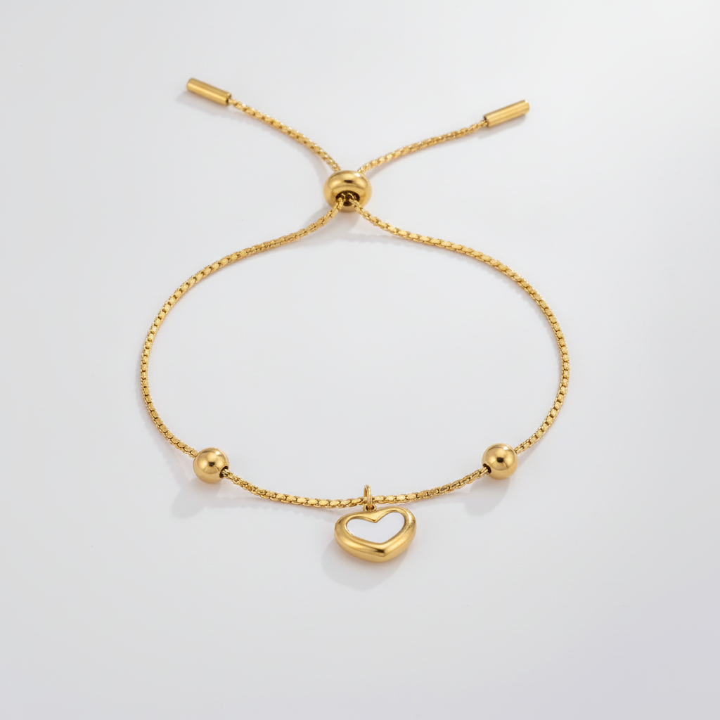 Gold Heart Charm Adjustable Bracelet for Women