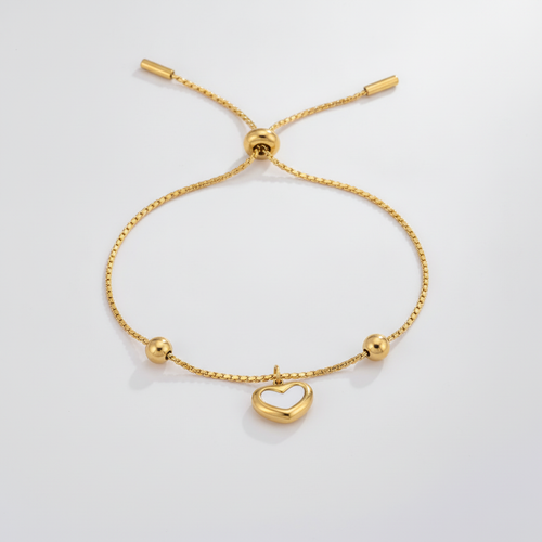 Gold Heart Charm Adjustable Bracelet for Women