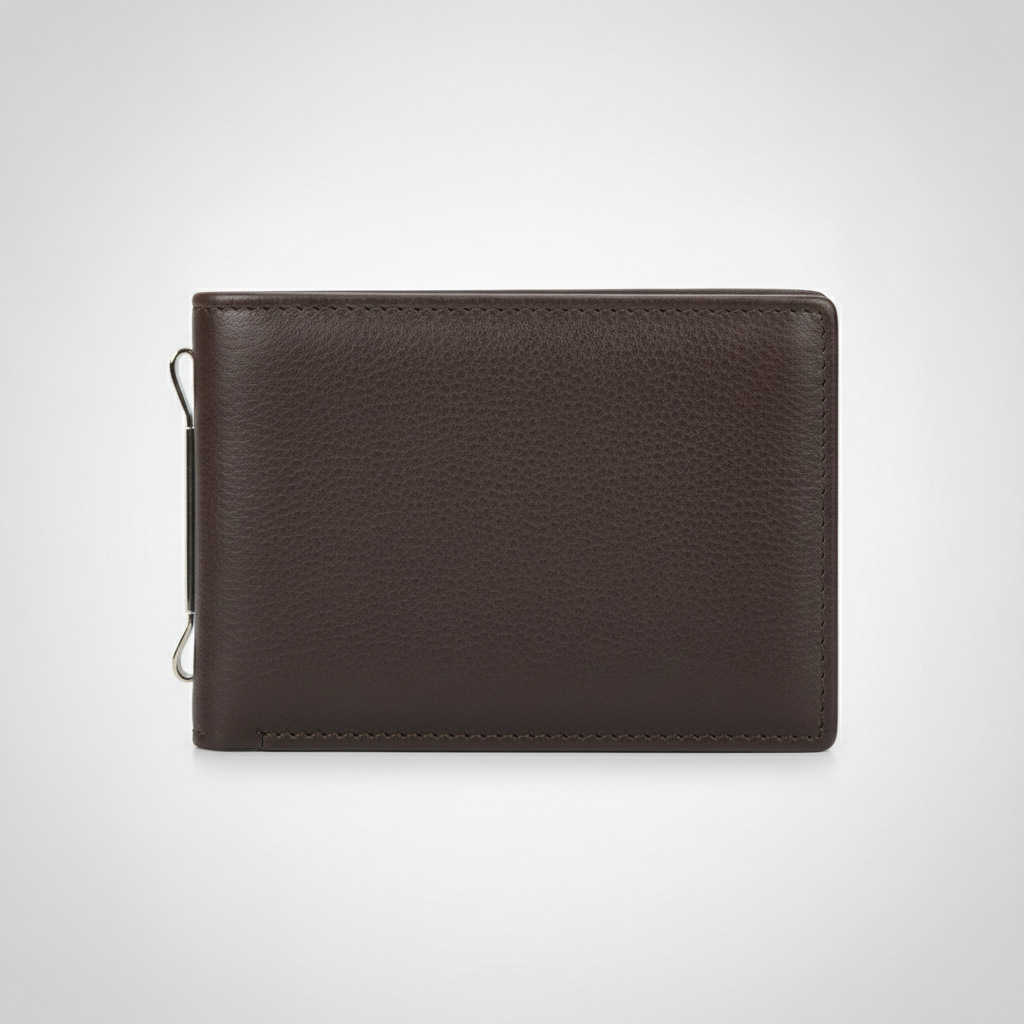 Men's Dark Brown Leather Bifold Wallet with Money Clip