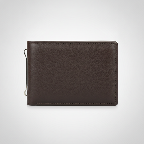 Men's Dark Brown Leather Bifold Wallet with Money Clip