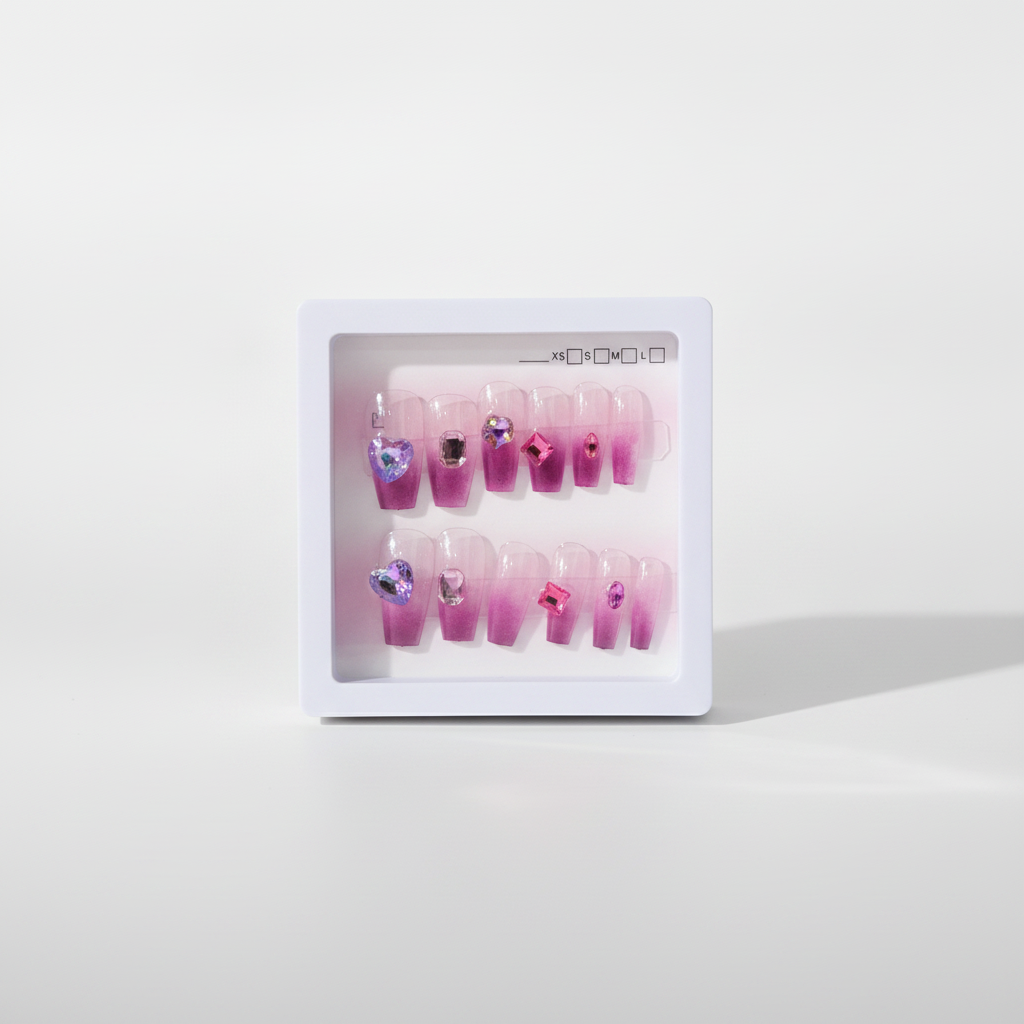 Purple Gem Press-On Nails with Crystal Jewels – Kids & Adults